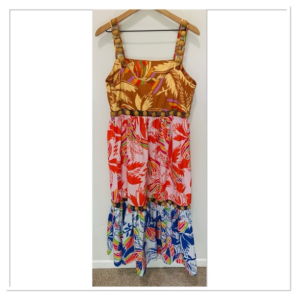 NWT Farm Rio Mixed Color Birds Balls Maxi Dress Red Multicolor Medium - Picture 10 of 15